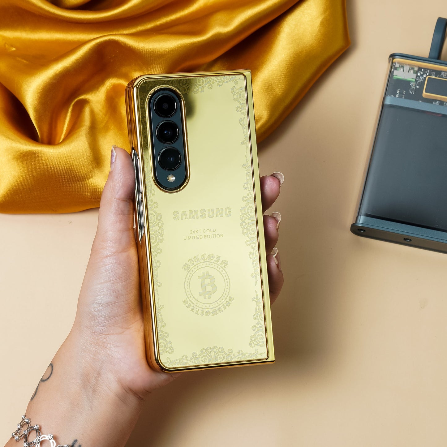 Galaxy Z Fold3 Crafted Gold Luxurious Camera Protective Case