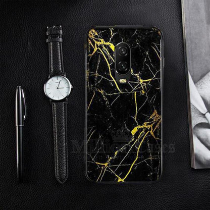 OnePlus 6 Gold Dust Texture Marble Glass Case