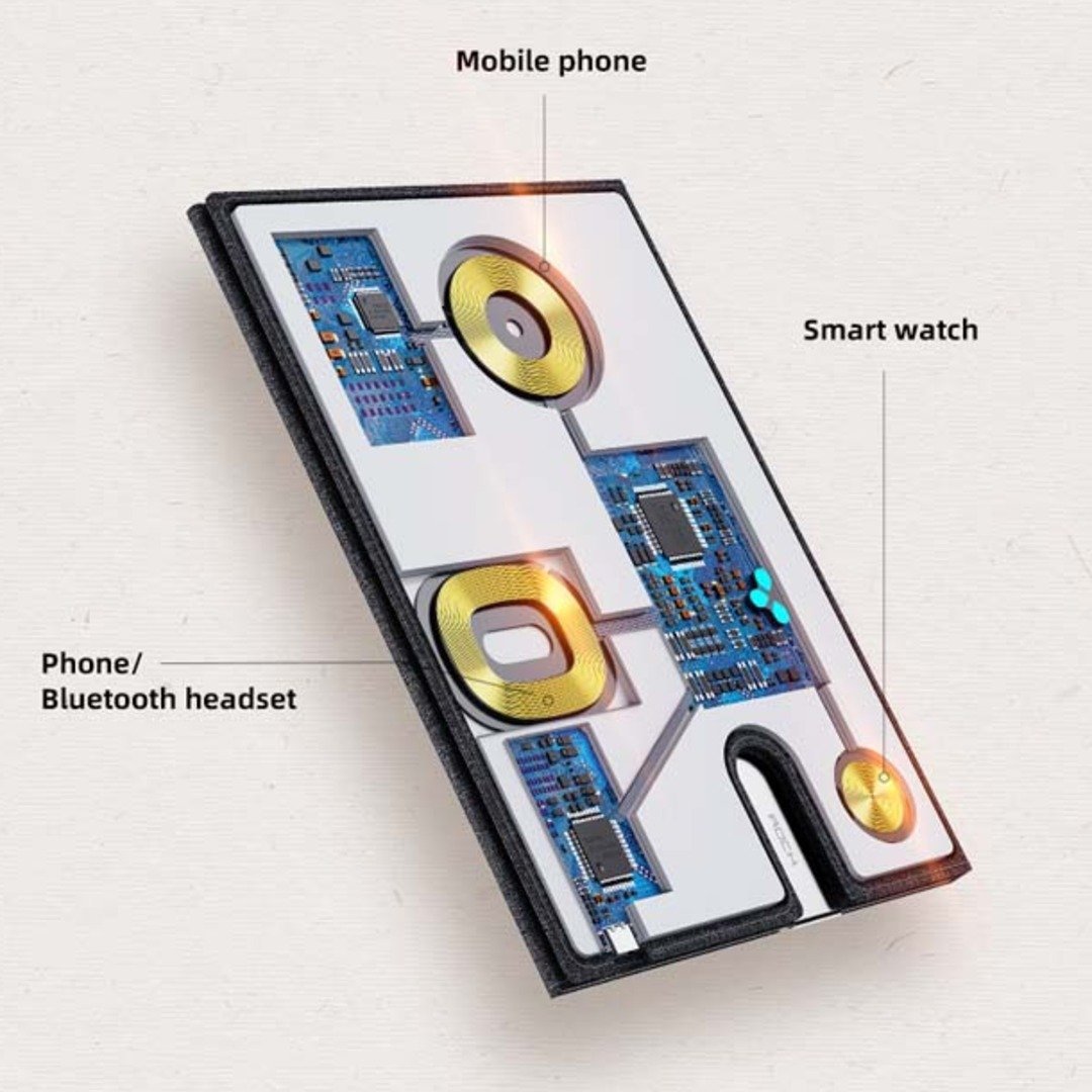 ROCK ® 3 in 1 Foldable Wireless 10W Charger with Leather Charger Pad