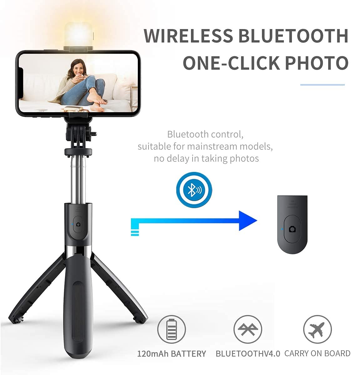 Selfie Stick Tripod With Flashlight