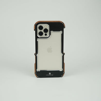 iPhone 14 R-Just Aluminium Natural Wood Anti Shock Bumper Case