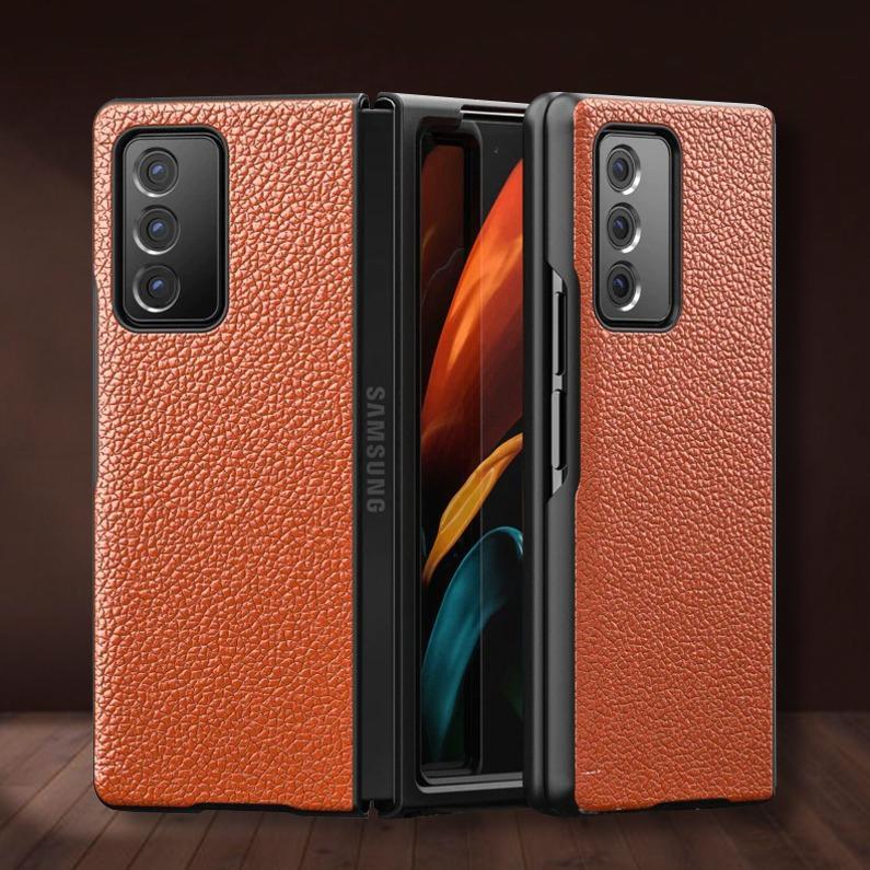 Galaxy Z Fold2 Leather Business Style Canvas Hybrid Case