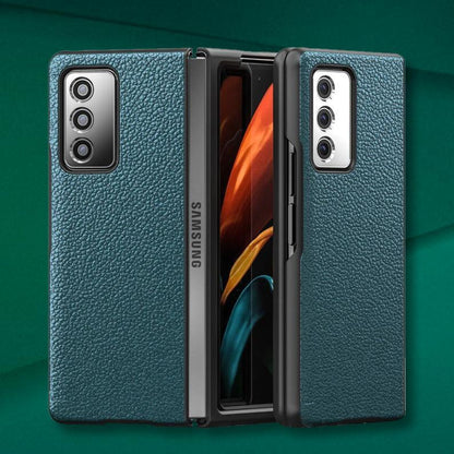 Galaxy Z Fold2 Leather Business Style Canvas Hybrid Case