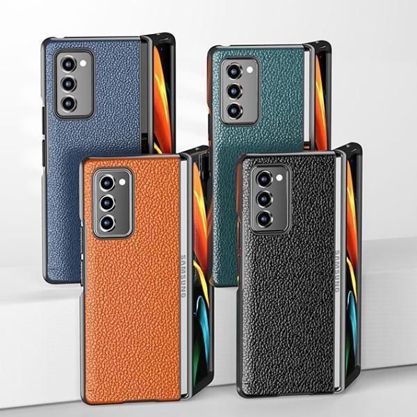 Galaxy Z Fold2 Leather Business Style Canvas Hybrid Case