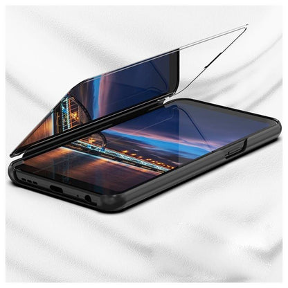 Galaxy M21 (3 in 1 Combo) Mirror Clear Flip Case + Tempered Glass + Earphones [Non Sensor]