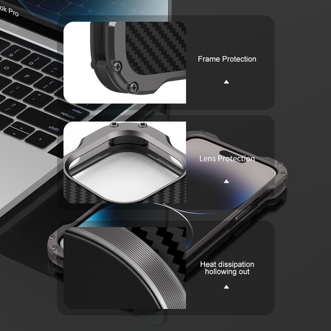 iPhone 14 Pro Max R-Just Aluminium Carbon Fiber Case