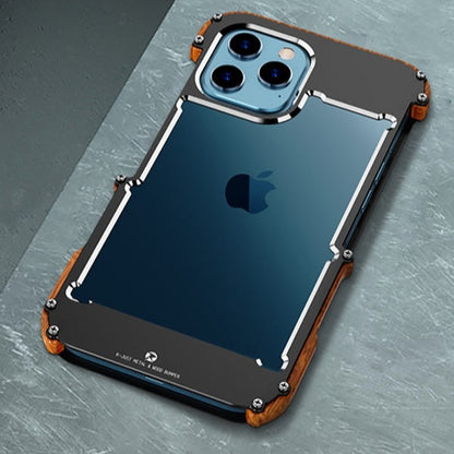 iPhone 13 Pro Max - R-Just Aluminium & Natural Wood Anti-shock Bumper Case